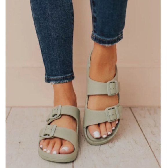 My Poshtique Shoes - !! NEW !! Lightweight Double Buckle Sandals – Sage Green